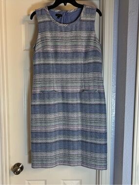 Talbots Blue and White Striped Tweed Sheath Dress